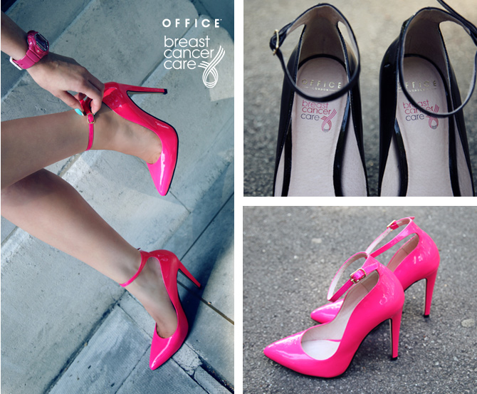 OFFICE BREAST CANCER CARE PINK AND BLACK HIGH HEELS