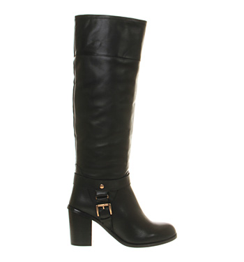 Office Acclaimed Strap Black Leather - Knee Boots