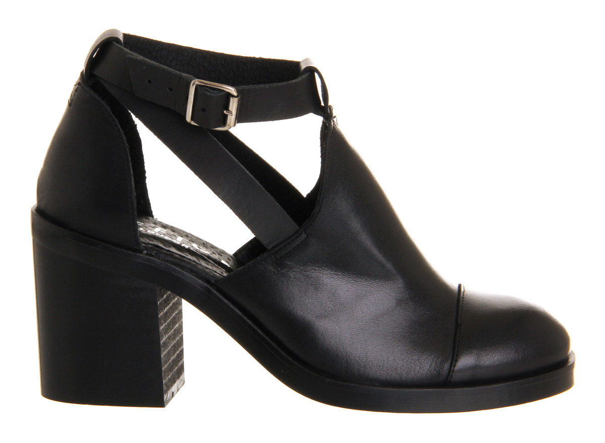 Office Drive Cut Out Block Heel Black Leather - Mid Heels
