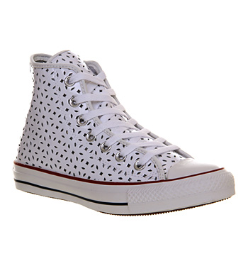 Converse All Star Hi Leather White Garnet Perforated
