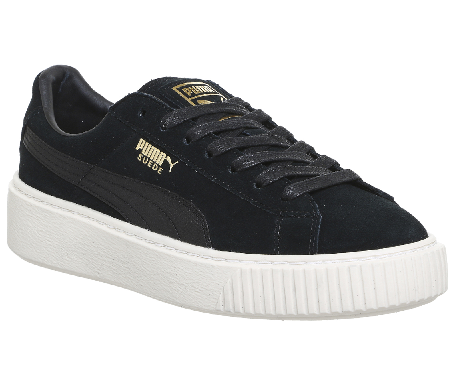 Puma Suede Platform Trainers Black Gold Satin - Hers trainers