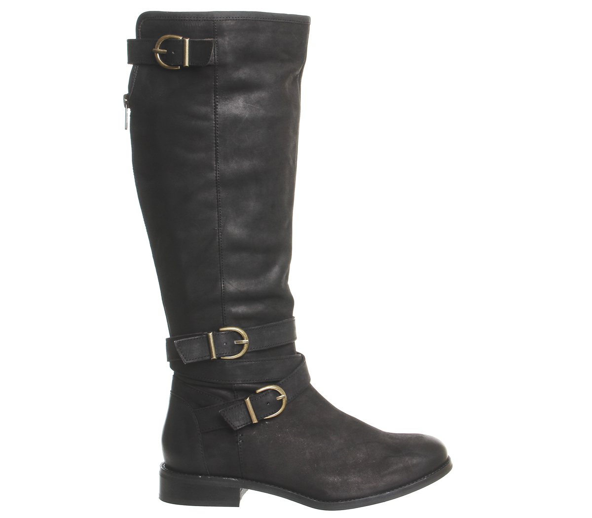 Office Kara Casual Buckle Knee Boots Black Leather - Knee Boots