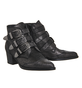 Office Jagger Multi Buckle Boots Gunmetal Metallic Leather - Ankle Boots