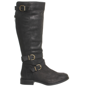 Office Kara Casual Buckle Knee Boots Black Leather - Knee Boots