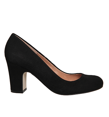 Office Willow Round Toe Court Shoes Black Suede - Mid Heels
