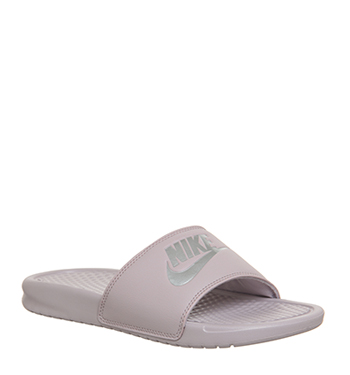 nike silver sliders