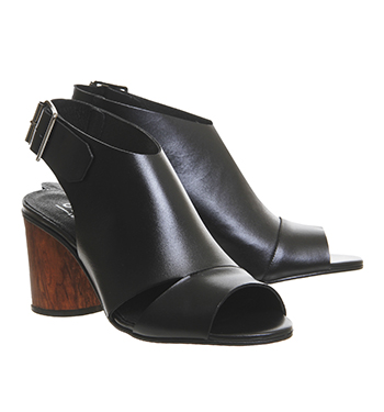 Office Mojito Peep Toe Block Heels Black Leather - Mid Heels