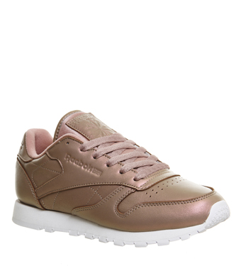 reebok rose gold classic leather pearl trainers