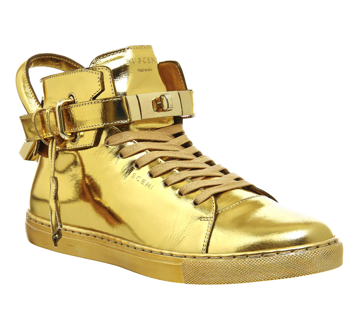 Buscemi 100mm Shoes Gold Metallic Leather - His trainers