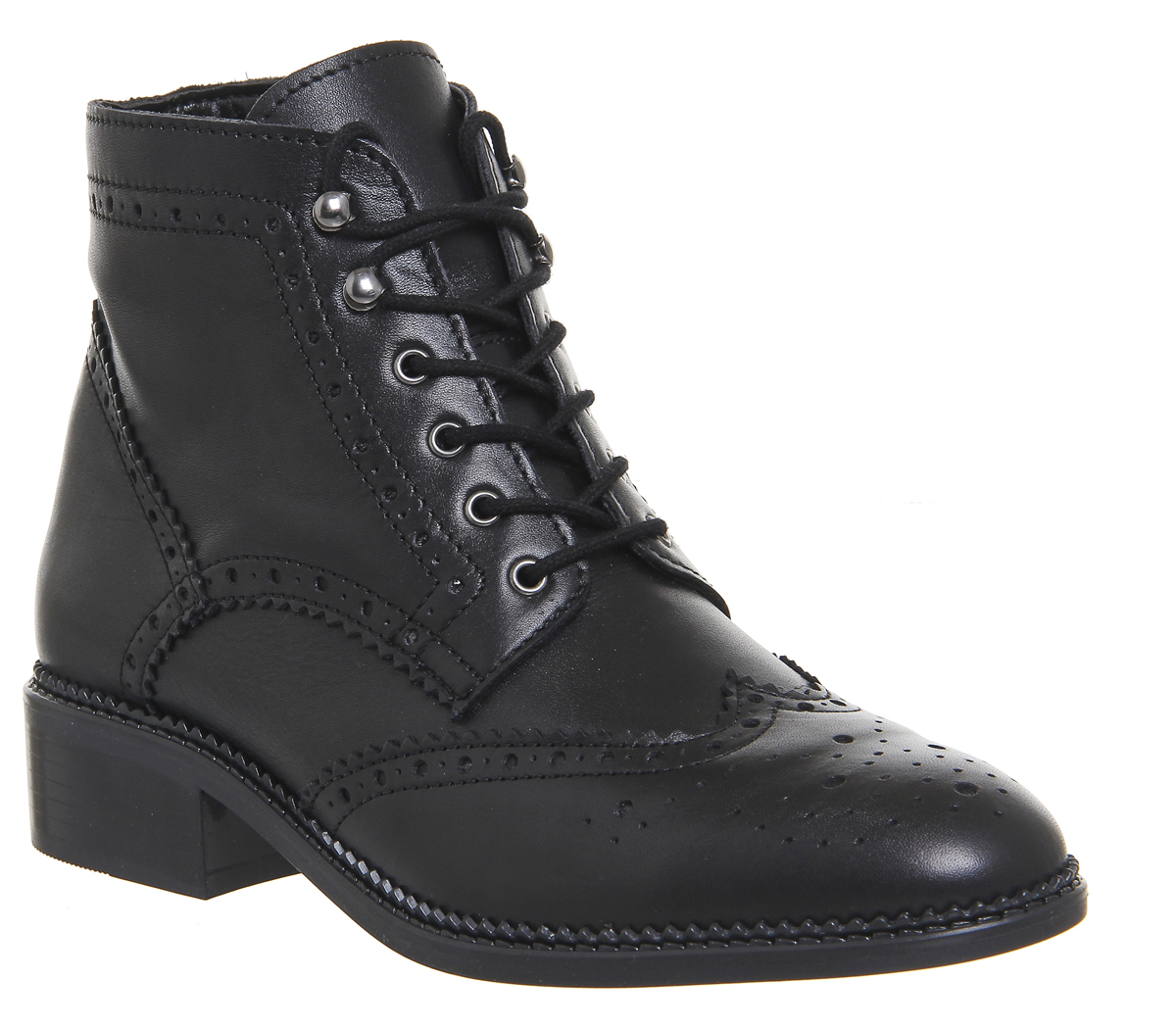 Office Limerick Brogue Lace Up Boots Black Leather Ankle Boots 